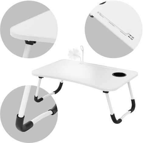 Tavolino Da Letto Elekin Con USB E Ventola - Scrivania Pieghevole Per Laptop, Con Portabicchieri - Foto 14