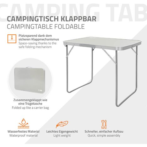 ECD Germany Tavolo da Campeggio in Alluminio Grigio 70x50x60 cm Tavolino  Portatile con Maniglia Tavolo Leggero