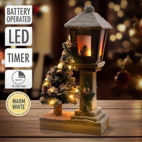 ECD Germany Lanterna di Natale in Legno con Illuminazione a LED Bianco  Caldo 19x11,5x37 cm
