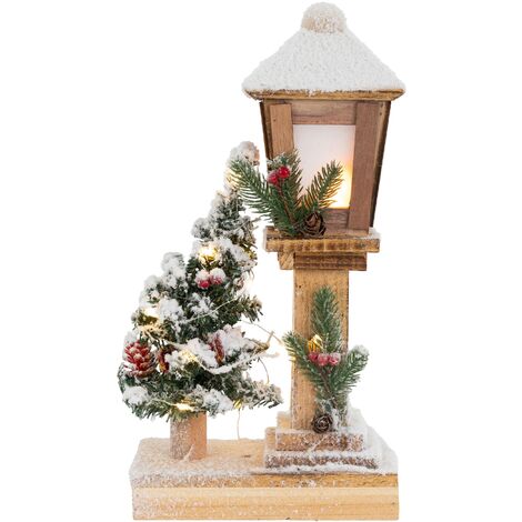 ECD Germany Lanterna di Natale in Legno con Illuminazione a LED Bianco  Caldo 19x11,5x37 cm