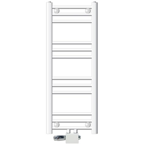 ECD Germany Radiatore Sahara 300 x 800 mm Bianco con Attacco Centrale Universale incl. Termostato e Set di Collegamento a Parete o Pavimento Calorifero Riscaldamento per Bagno Termosifone Moderno