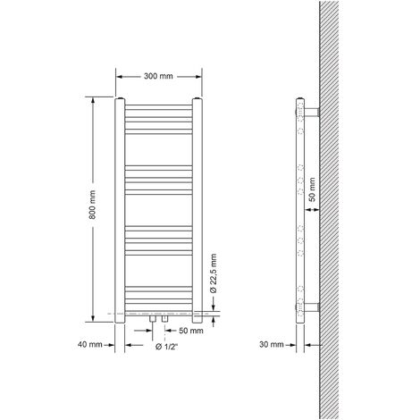 Radiatore Scaldasalviette ECD Germany 300x800 Mm Antracite - Per Bagno Con Attacco Laterale - Foto 5