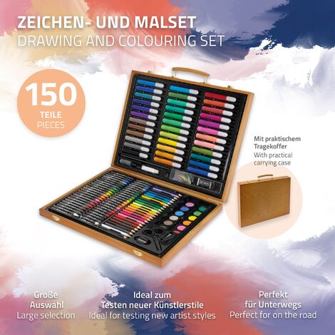 ECD Germany Set per Pittura e Disegno da 150 Pezzi con Valigetta di Legno  Scatola per