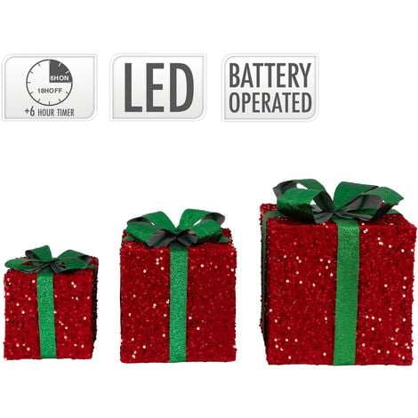 ECD Germany Set di 3 Scatole di Regalo Decorative Verde per Natale con  Illuminazione a LED