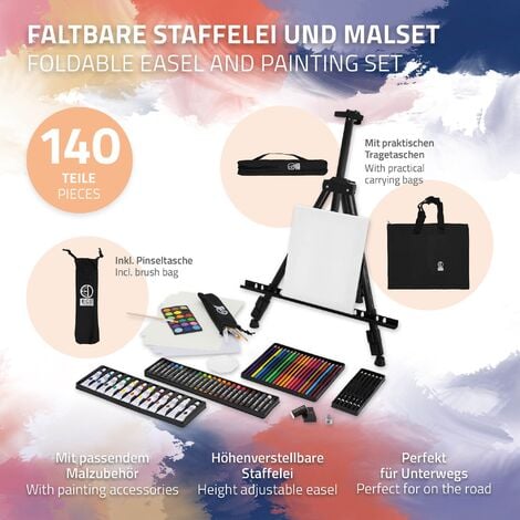 ECD Germany Set per Pittura con Cavalletto Treppiede in Alluminio e Borsa  Kit Disegno 140 pezzi