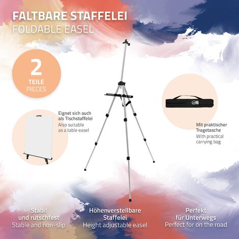 ECD Germany Cavalletto Treppiede Cavalletto in Alluminio Argento Regolabile  in Altezza da 50 a 156 cm Cavaletto per Pittura Stabile e Pieghevole per  Tele fino a 80 cm Cavalletti con Borsa di Trasporto