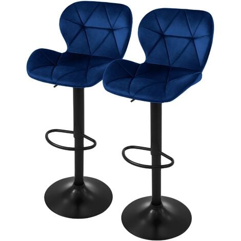 Set di 2 sgabelli da bar ML-Design, rivestimento in velluto, blu, sgabello  da bar imbottito con schienale e poggiapiedi, sgabello da banco regolabile  in altezza 63-83 cm, girevole a 360°, sgabello bis