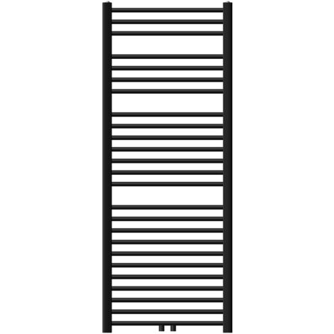 LuxeBath Radiatore a Pannello con Specchio 1200x450 mm Nero Opaco Radiatore di Design Calorifero per Bagno Attacco Centrale Termoarredo Verticale Piatto Moderno Scaldasaviette a Muro Monostrato