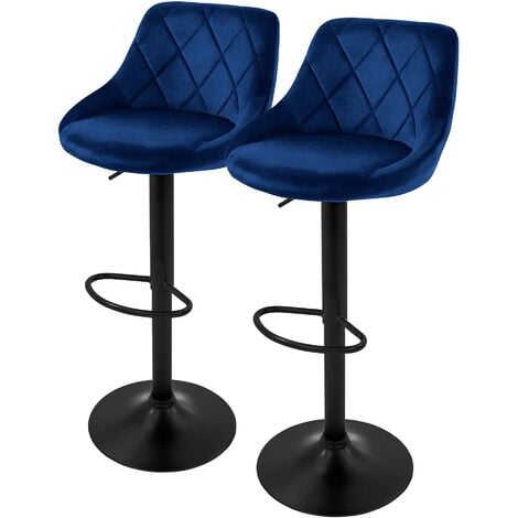 Set di 2 sgabelli da bar ML-Design, rivestimento in velluto, blu, sgabello  da bar imbottito con schienale e poggiapiedi, sgabello da bancone  regolabile in altezza 62-82 cm, girevole a 360°, sgabello b