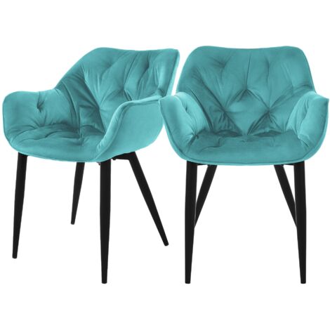 ML-Design Set 2 Sedie per Sala da Pranzo in Velluto Petrolio Poltroncine da Salotto Imbottite con Braccioli Gambe in Metallo Poltrone per Soggiorno con Schienale Ergonomiche e Confortevoli (1/5)