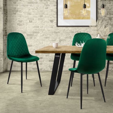Set 2 sedie sala pranzo velluto verde scuro sedia soggiorno gambe in  acciaio 