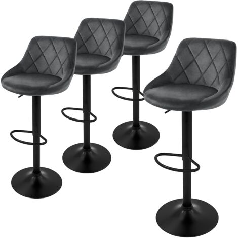 Set Di 2 Sgabelli Da Bar Girevoli In Velluto Nero, Regolabili Da 55 A 83 Cm, Base Cromata, Con Schienale