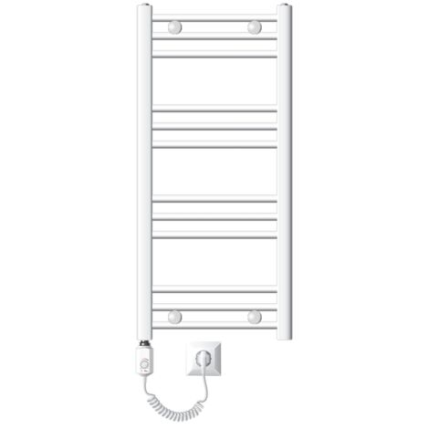 LuxeBath Scaldasalviette elettrico Sahara 400x800 mm Bianco Connessione laterale curva e asta di riscaldamento 300W con termostato e display digitale, scaldasalviette con riscaldamento a cartuccia, sc (1/5)