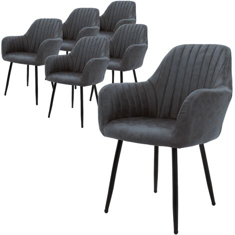 ML-Design Set di 6 Sedie da Sala da Pranzo con Braccioli e Schienale Rivestimento in Velluto Nero
