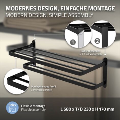 Appendiabiti A L Da Parete - In Acciaio Nero, 90x30cm, Porta Asciugamani O Vestiti, Fino A 50kg - Foto 8