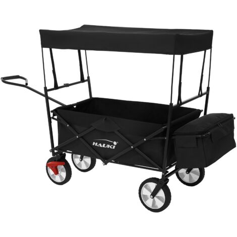 Hauki Carrello Pieghevole con Tetto Nero Carretto da Trasporto Carrello Portatutto Porta-Attrezzi incl. 2x Tasche a Rete e 1x Borsa Esterna Carrello Freno Ruota Anteriore con Carico fino a 80 kg
