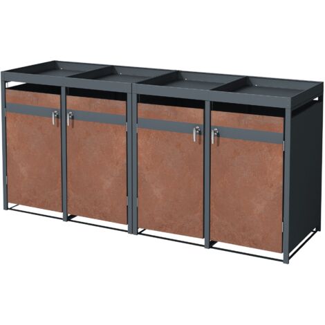 Copribidoni Per 2 Cassonetti Da 240L – Box Rifiuti In Acciaio Antracite Con Fioriera, Design Moderno E Ventilato