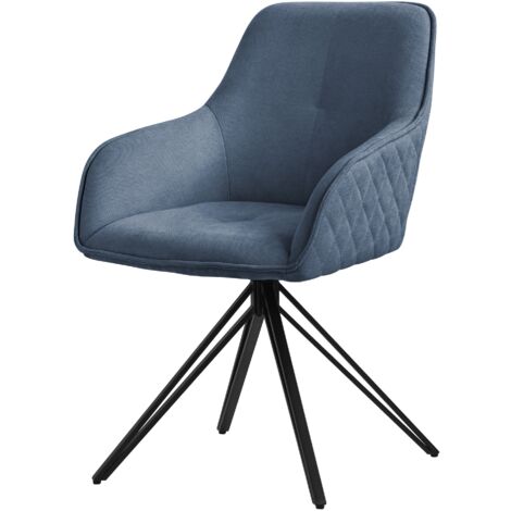 Sedia Da Pranzo Nuance In Velluto Blu Con Braccioli – Gambe In Metallo Nero – Design Moderno Per Soggiorno E Cucina - 2