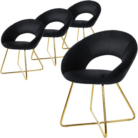 ML-Design Set 4 Sedie per Sala da Pranzo in Velluto Nero con Schienale Rotondo Poltroncina Imbottita da Cucina Salotto con Gambe in Metallo Oro Seduta Ergonomica Confortevole per Soggiorno 64x53x77 cm