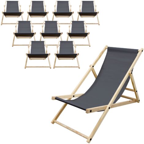 ECD Germany Set di 10 Sedie a Sdraio Pieghevoli in Legno di Pino fino a 120 kg Antracite Schienale Regolabile 3 Posizioni Lettino Prendisole Spiaggia Balcone Giardino Piscina Spiaggina da Esterno (1/5)