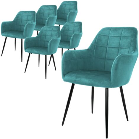 ECD Germany Set di 6 Sedie Sala da Pranzo con Schienale e Braccioli Blu Petrolio Poltrone Soggiorno Cucina con Rivestimento in Velluto e Gambe in Metallo Poltroncine da Salotto Confortevoli (1/5)