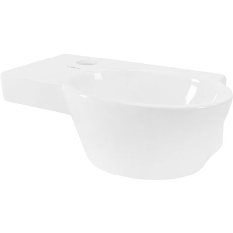 Lavabo Céramique Blanc Ovale ML-Design 37,5cm - Montage Mural Ou Sur Plan Pour Salle De Bain