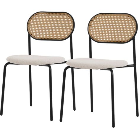 ML-Design Set Di 2 Sedie Per Sala Da Pranzo Telaio In Acciaio Con Schienale In Rattan Pe Seduta Confortevole Imbottita Beige Sedia Ergonomica Per Cucina Gambe Con Protezione Per Pavimento 87070103