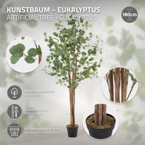 SOGUYI 120cm Piante Finte da Interno Grandi, Eucalipto Artificiale con Foglie di Dollaro d'Argento Bianco, Pianta Artificiale con Vaso Plastica per Casa Ufficio Balconi Decorazioni(1 Pezzi