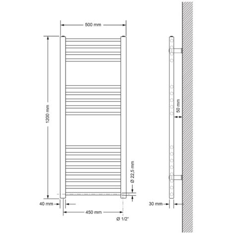 Badkamer radiator middenaansluiting 500x1000 mm zwart mat met Badkamer radiator middenaansluiting 500x1000 mm zwart mat met