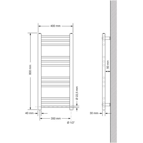 Radiatore Scaldasalviette Design LuxeBath Sahara - 600x1800 Mm, Antracite, Diritto, Attacco Laterale, Termoarredo A Parete, 790W
