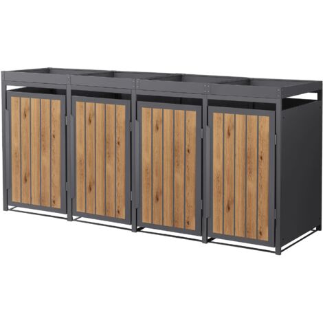 ML-Design Copribidone per Spazzatura 4 Bidoni 240L 260x80x124 cm in Acciaio Antracite Effetto Legno con Tetto a Fioriera, Resistente alle Intemperie, Deposito per Bidoni di Rifiuti, Box Bidoni (1/5)