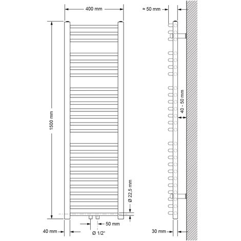 ECD Germany Radiatore da Bagno Calorifero Scaldasalviette 600 x 1200 mm  Antracite con Attacco Centrale Termosifone Tipo Scala per Asciugamani con  Materiale per il Montaggio e Supporto a Parete