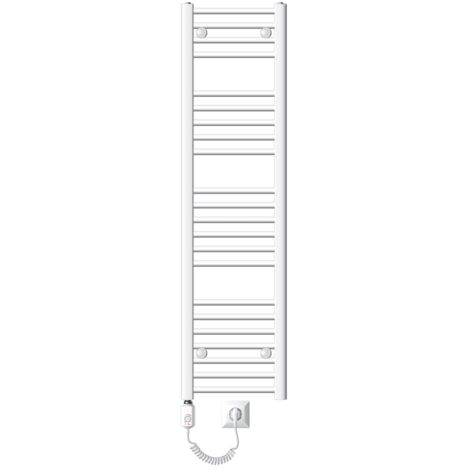 ECD Germany Radiatore Scaldasalviette Elettrico 1200W Termoarredo da Bagno Moderno in Acciaio Bianco - 300 x 1400 mm - Bianco - Dritto con Attacco Laterale - Scaldasalviette 300x1400 mm 1200W (1/5)