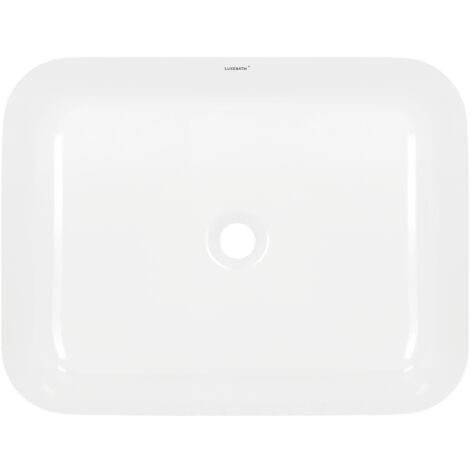 Lavabo Da Appoggio In Ceramica Bianca ECD Germany - Rettangolare 605x365x130 Mm, Design Moderno, Per Bagno Casa