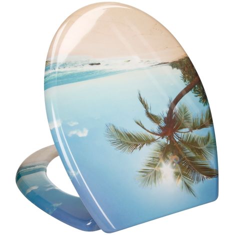 ECD Germany Premium Sedile WC Duroplast Soft Close Coperchio Disegno Beach Palm Chiusura Silenziosamente Abbasamento Automatico e Rivestimento Antibatterico con Materiale di Montaggio 