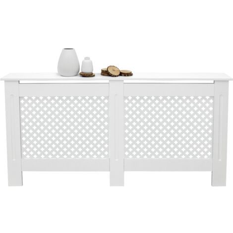 ECD Germany Copritermosifone MDF 152x19x82 cm Rivestimento del Radiatore Verniciato Bianco Copertura del Radiatore con Motivo a Nido d'ape Copricalorifero Coperchio Radiatore in Legno Protezione (1/5)