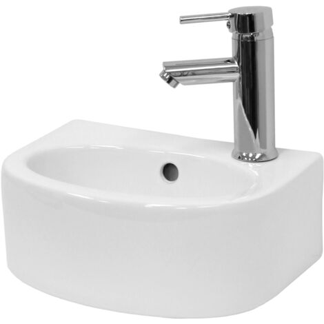 ECD Germany Lavabo da Appoggio in Ceramica Bianco Lucido con Piletta senza Troppopieno ca. 335 x 255 x 130 Design Moderno Tondo Ovale Lavandino Lavello Lavamano Bagno Montaggio del Rubinetto a Destra (1/5)