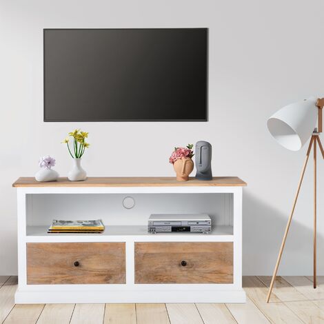 Mobiletto TV design in legno di mango e metallo bianco 145 cm BOHO - Miliboo