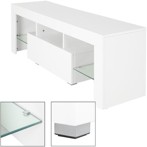 ML DESIGN Mobile per TV con Illuminazione LED Diversi Colori 130 x 49 x 45  cm in Truciolare Bianco con Ripiano in Vetro Mobili Multimedia da Salotto  Design Moderno Mobiletto a Luci per Soggiorno