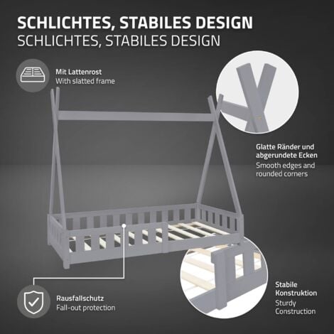 ML-Design Lettino per Bambini Design Teepee con Sponde Protezione Anticaduta  Recinzione Rete a Doghe 80
