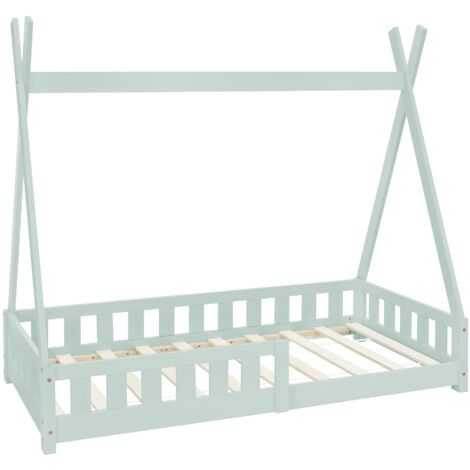 Letto Basso Montessori Per Bambini 80x160 Cm - In Legno Di Pino, Con Materasso E Sponda Anticaduta, Bianco