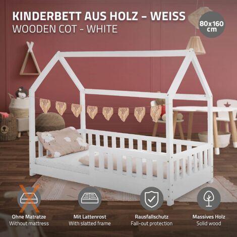 Alcube Letto a casa 160x80 in stile Montessori per bambini piccoli con rete  a doghe e tetto per ragazze e ragazzi - Letto per bambini 80x160 a livello  del pavimento in legno