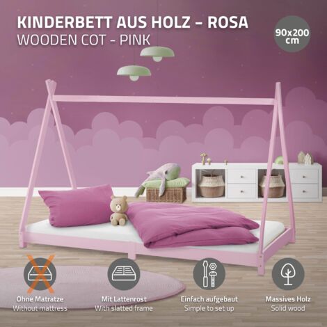 ML-Design Lettino per Bambini e Bambine Design Tepee con Rete Telaio a  Doghe 200 x 90 cm Letto Basso a Forma di Tenda Indiana Giroletto in Legno  di Pino Massiccio Rosa per