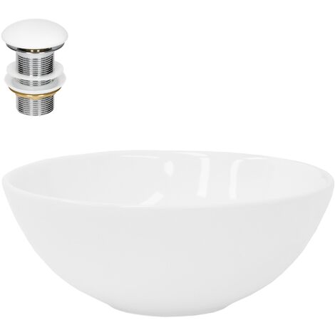 ML-Design Lavabo in Ceramica Bianco Lucido Ø 28 x 11,6 cm Lavandino da Appoggio Rotondo Design Moderno Lavamani Bacinella Sanitari Arredo Bagno Toilette Casa Lavello incl. Piletta senza Troppopieno