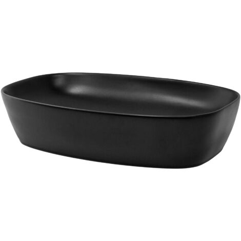 ML-Design Lavabo d'Appoggio in Ceramica Nero Finitura Opaca 605 x 385 x 140 mm Lavandino Ovale Moderno senza Troppopieno con Foro di Scarico e Piletta Lavello Elegante Sanitari Arredo Bagno Toilette (1/5)