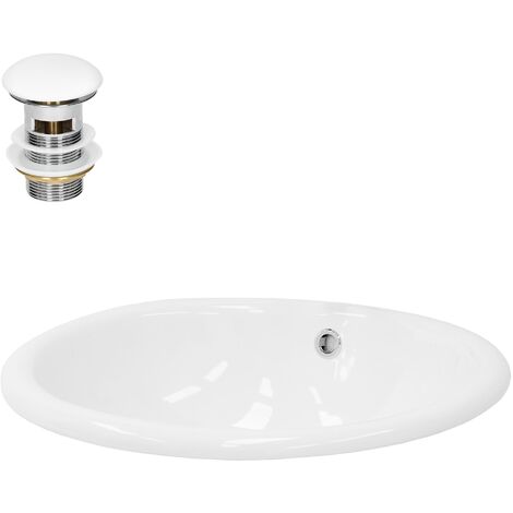 ML-Design Lavabo in Ceramica Bianco Lucido 49 x 19,5 x 40,5 cm Lavandino da Incasso Ovale Design Moderno Lavamani Bacinella Sanitari Arredo per Bagno Toilette Casa Lavello incl. Piletta e Troppopieno (1/5)