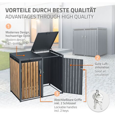 Yolola Copribidoni Spazzatura Esterno, Bidone Spazzatura Esterno, Copri  Bidoni Pattume Quadruplo Acciaio Inox 276,5x77,5x115,5cm