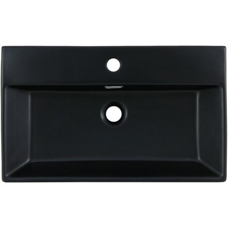 ML-Design Lavabo da Appoggio 600x365x130mm con Set di Scarico in Ceramica Nero Opaco Valvola Drenaggio Lavello con Troppopieno Sanitari da Bagno Lavandino Design Moderno Piletta Pop-Up (1/5)