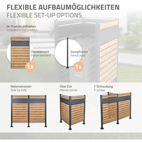 ML-Design Copribidoni per 4 Bidoni di Spazzatura Contenitori Pattumiera  Cassonetti Rifiuti 240 L 264 x 80 x 116,3 cm Box in Acciaio  Antracite/Aspetto Larice Coperchio Bidone Resistente 4 Porte