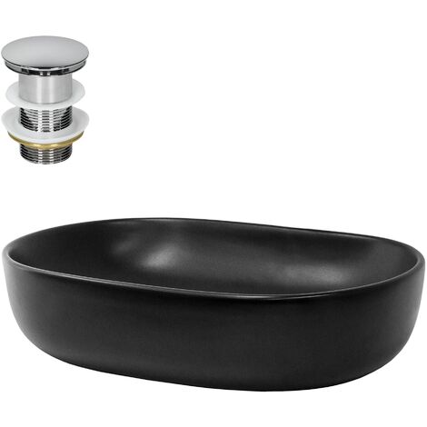 Lavabo Da Appoggio Nero Opaco Ovale Con Set Di Scarico Ceramica 59 X 38 Cm - Foto 8